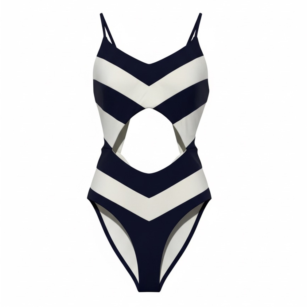 Odyssee-Blue and White large stripe One-Piece Swimsuit - Picture 3 of 6